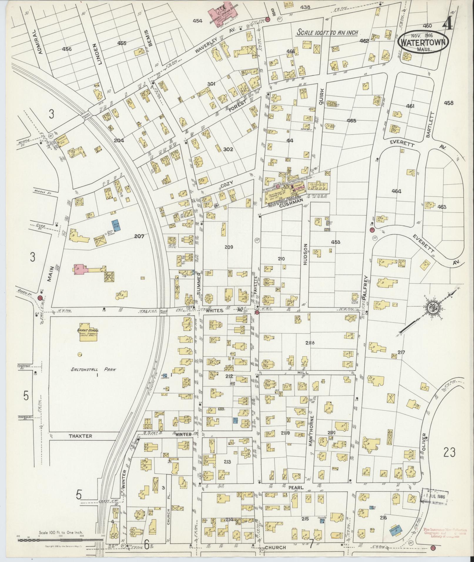 Sanborn Fire Insurance Map from Watertown, Middlesex County, Massachusetts (1916), Sheet #0004 - Complete Map Set gallery image, historic Sanborn map, vintage wall art, Massachusetts Massachusetts