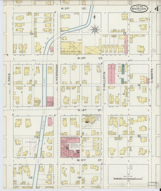 Sanborn Fire Insurance Map from Marion, Grant County, Indiana (1893), Sheet #0004 - Historic Sanborn Fire Insurance Map Print, vintage old map wall art, antique decor, genealogy gift, Indiana Indiana map