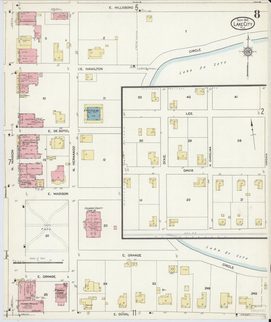 Sanborn Fire Insurance Map from Lake City, Columbia County, Florida (1912), Sheet #0008 - Historic Sanborn Fire Insurance Map Print, vintage old map wall art, antique decor, genealogy gift, Florida Florida map