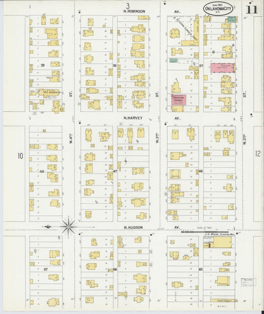 Sanborn Fire Insurance Map from Oklahoma City, Oklahoma County, Oklahoma (1901), Sheet #0011 - Historic Sanborn Fire Insurance Map Print, vintage old map wall art, antique decor, genealogy gift, Oklahoma City Oklahoma map