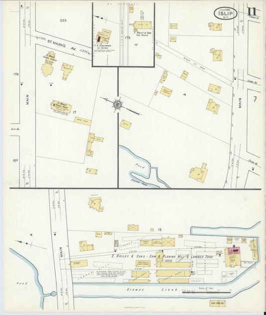 Sanborn Fire Insurance Map from Islip, Suffolk County, New York (1916), Sheet #0011 - Historic Sanborn Fire Insurance Map Print, vintage old map wall art, antique decor, genealogy gift, New York New York map