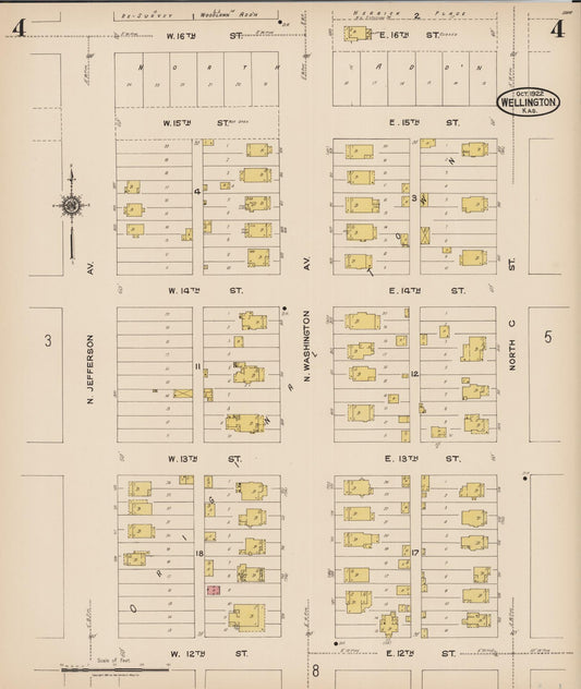 Sanborn Fire Insurance Map from Wellington, Sumner County, Kansas (1922), Sheet #0004 - Historic Sanborn Fire Insurance Map Print, vintage old map wall art, antique decor, genealogy gift, Kansas Kansas map
