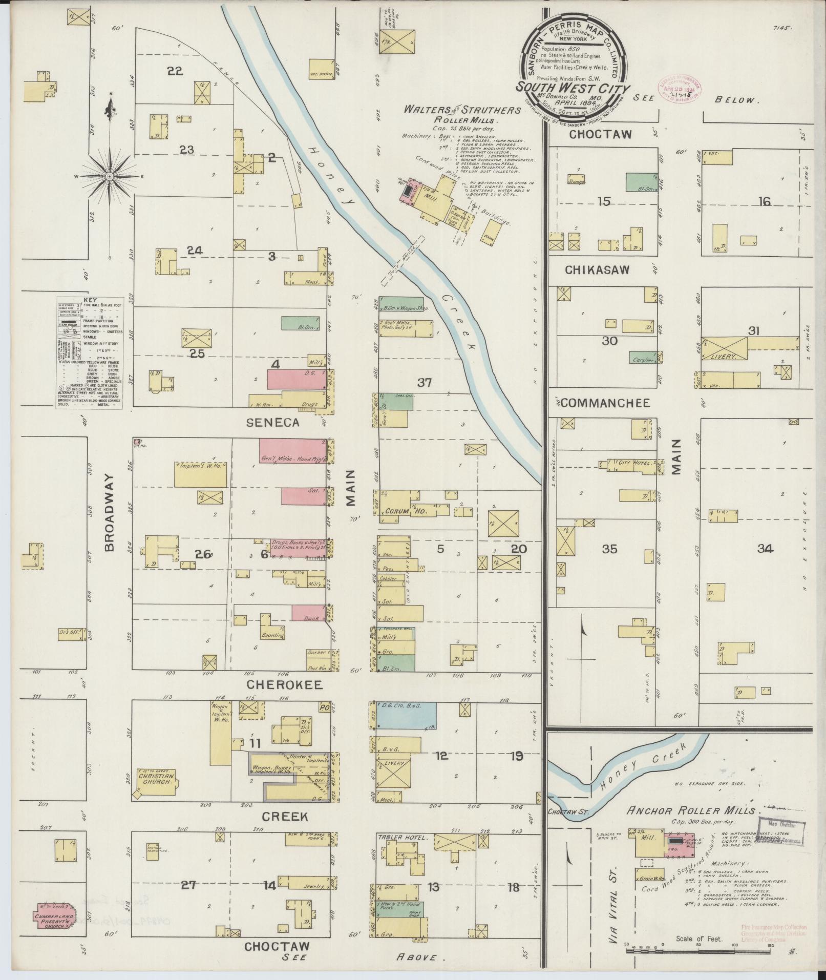 Sanborn Fire Insurance Map from Southwest City, Mcdonald County, Missouri (1894), Sheet #0001 - Historic Sanborn Fire Insurance Map Print, vintage old map wall art, antique decor, genealogy gift, Missouri Missouri map