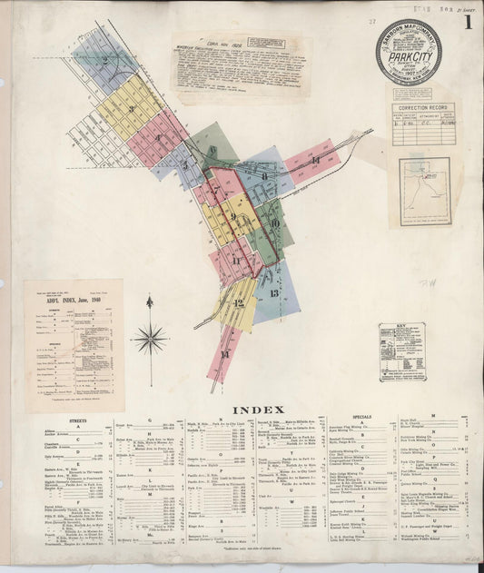 Sanborn Fire Insurance Map from Park City, Summit County, Utah (1940), Sheet #0001 - Historic Sanborn Fire Insurance Map Print, vintage old map wall art, antique decor, genealogy gift, Utah Utah map
