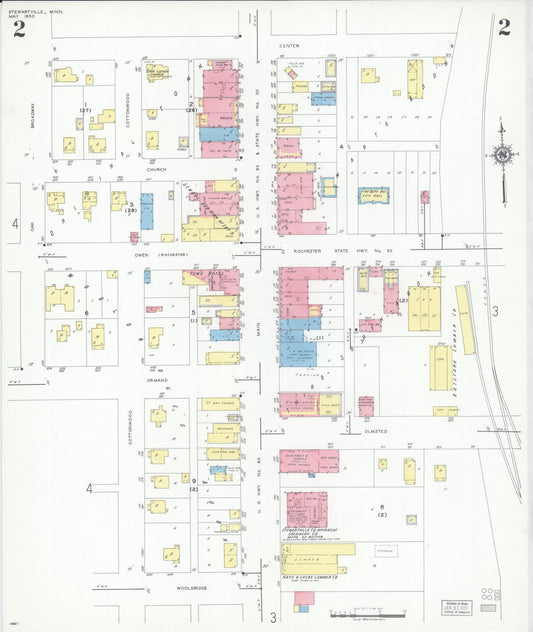 Sanborn Fire Insurance Map from Stewartville, Olmsted County, Minnesota (1950), Sheet #0002 - Historic Sanborn Fire Insurance Map Print, vintage old map wall art, antique decor, genealogy gift, Minnesota Minnesota map