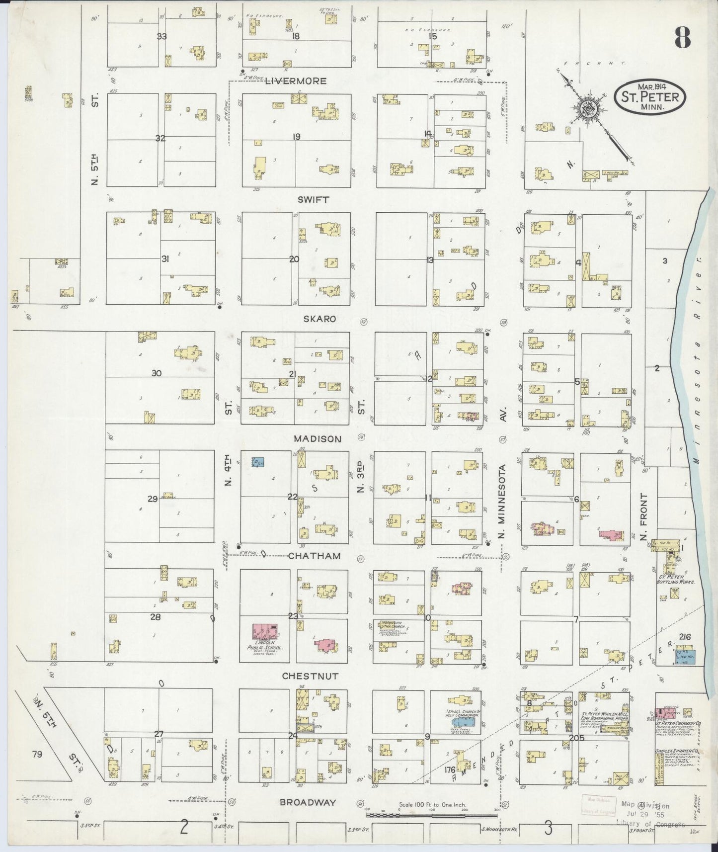 Sanborn Fire Insurance Map from Saint Peter, Nicollet County, Minnesota (1914), Sheet #0008 - Complete Map Set gallery image, historic Sanborn map, vintage wall art, Minnesota Minnesota