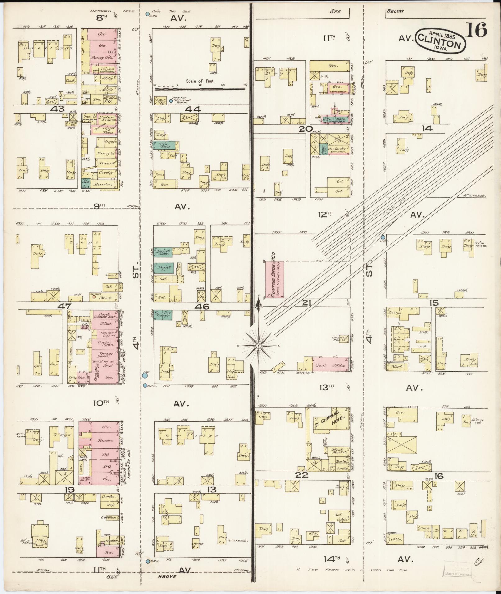 Sanborn Fire Insurance Map from Clinton, Clinton County, Iowa (1885), Sheet #0016 - Historic Sanborn Fire Insurance Map Print, vintage old map wall art