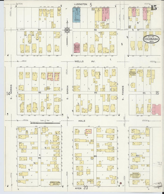Sanborn Fire Insurance Map from Escanaba, Delta County, Michigan (1913), Sheet #0015 - Historic Sanborn Fire Insurance Map Print, vintage old map wall art, antique decor, genealogy gift, Michigan Michigan map