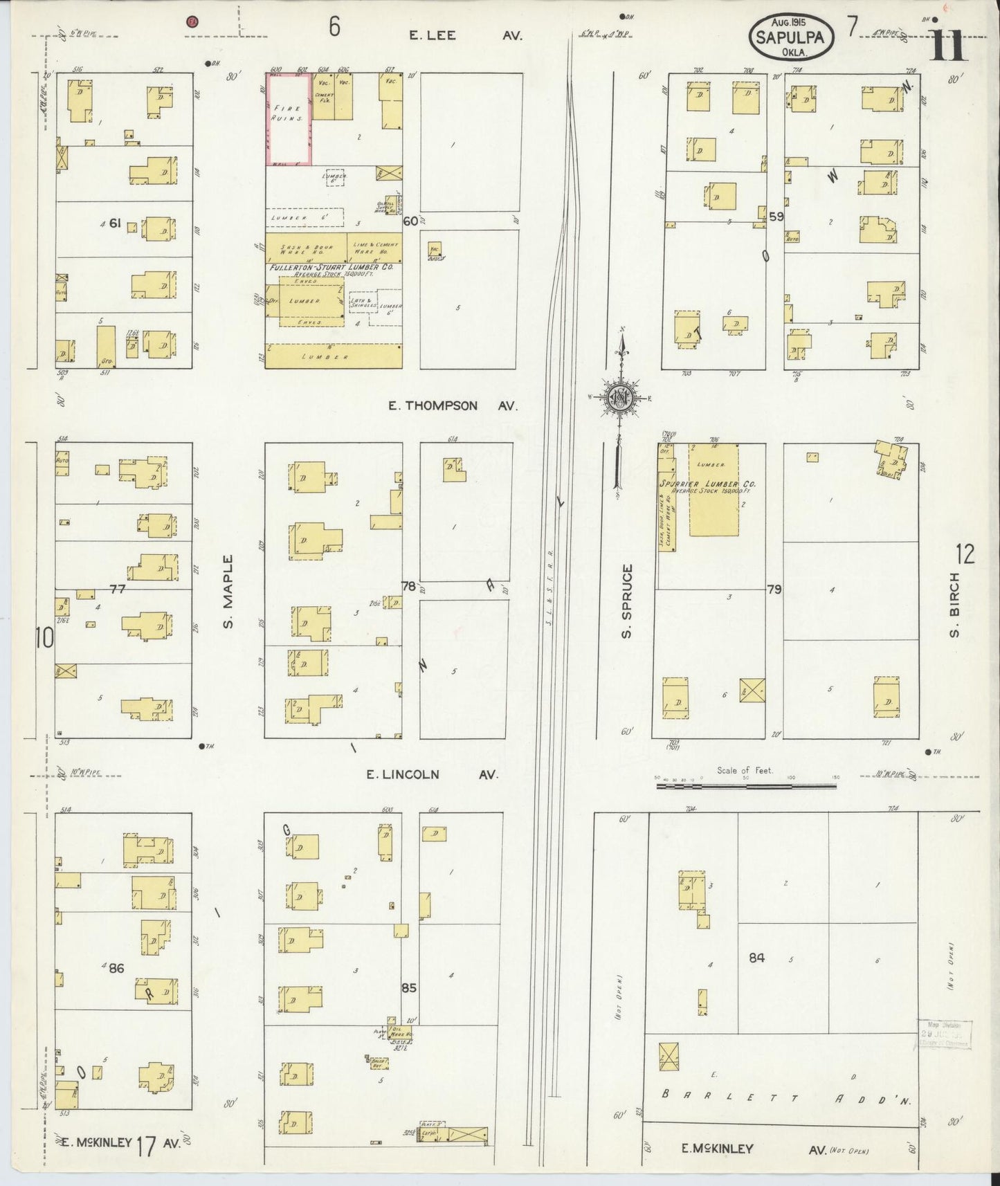 Sanborn Fire Insurance Map from Sapulpa, Creek County, Oklahoma (1915), Sheet #0011 - Complete Map Set gallery image, historic Sanborn map, vintage wall art, Oklahoma Oklahoma