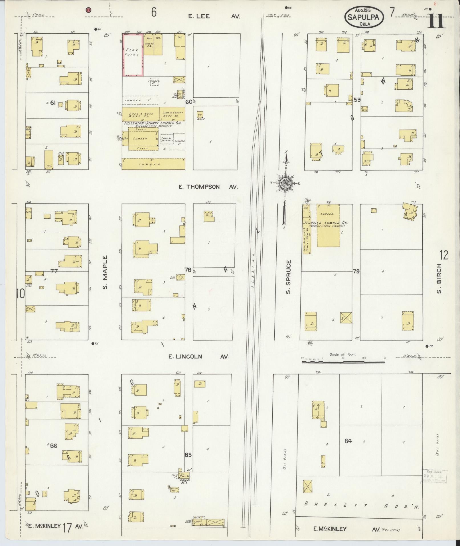 Sanborn Fire Insurance Map from Sapulpa, Creek County, Oklahoma (1915), Sheet #0011 - Complete Map Set gallery image, historic Sanborn map, vintage wall art, Oklahoma Oklahoma
