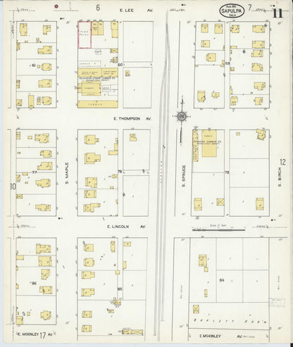 Sanborn Fire Insurance Map from Sapulpa, Creek County, Oklahoma (1915), Sheet #0011 - Complete Map Set gallery image, historic Sanborn map, vintage wall art, Oklahoma Oklahoma