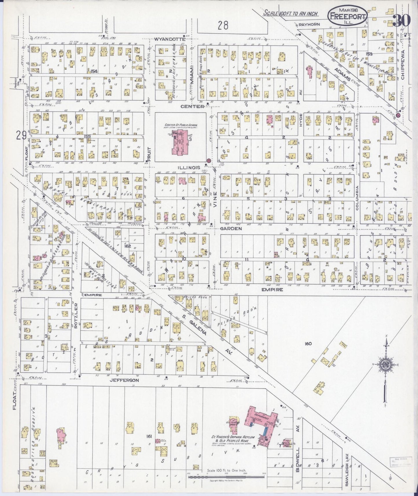Sanborn Fire Insurance Map from Freeport, Stephenson County, Illinois (1918), Sheet #0030 - Complete Map Set gallery image, historic Sanborn map, vintage wall art, Illinois Illinois