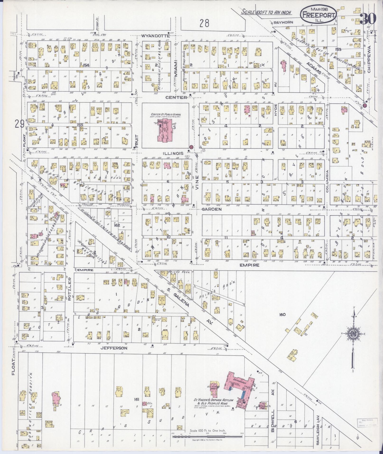 Sanborn Fire Insurance Map from Freeport, Stephenson County, Illinois (1918), Sheet #0030 - Complete Map Set gallery image, historic Sanborn map, vintage wall art, Illinois Illinois