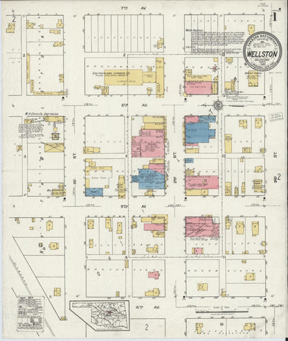 Sanborn Fire Insurance Map from Wellston, Lincoln County, Oklahoma (1920), Sheet #0001 - Complete Map Set gallery image, historic Sanborn map, vintage wall art, Oklahoma Oklahoma
