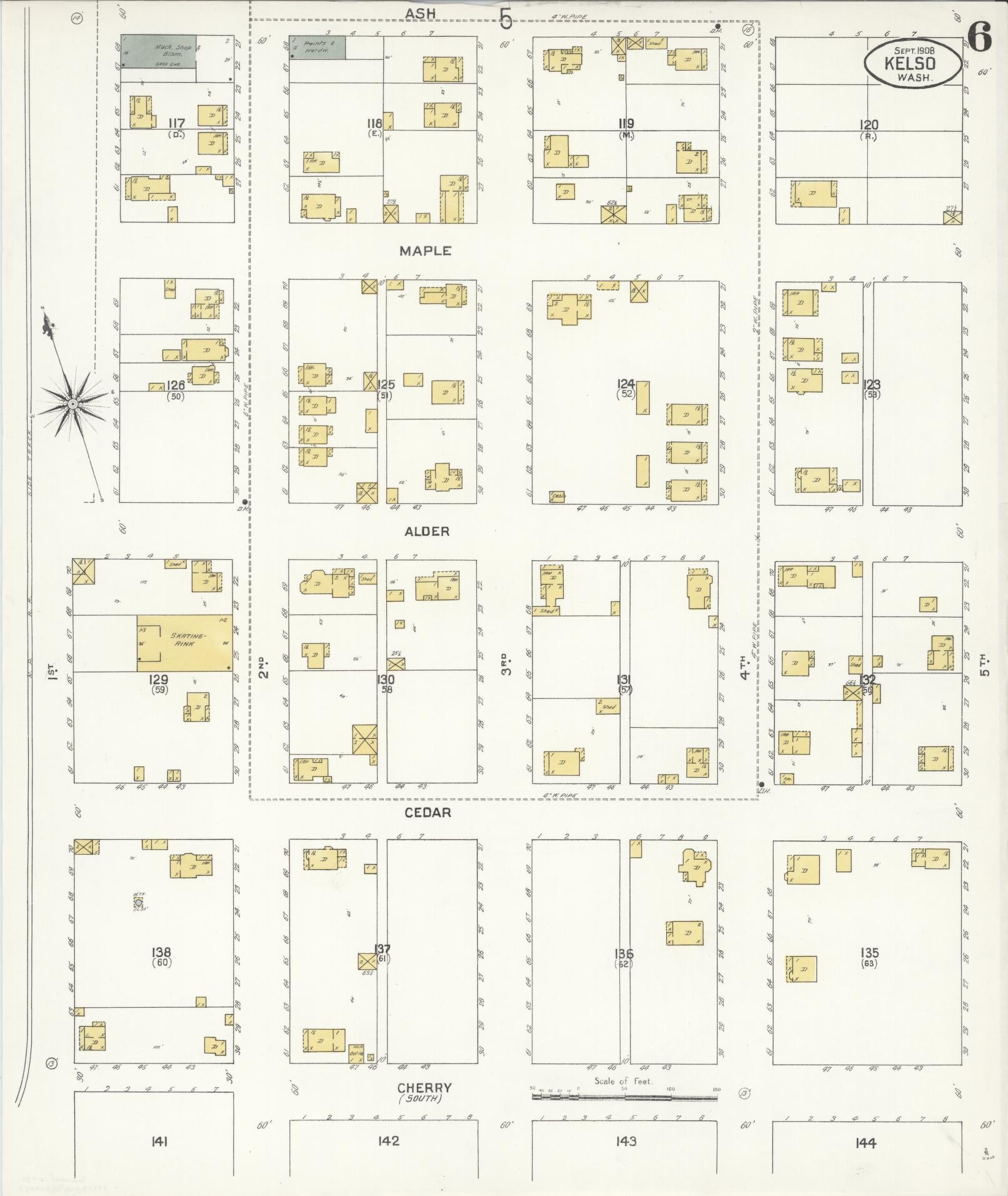 Sanborn Fire Insurance Map from Kelso, Cowlitz County, Washington (1908), Sheet #0006 - Complete Map Set gallery image, historic Sanborn map, vintage wall art, Washington Washington