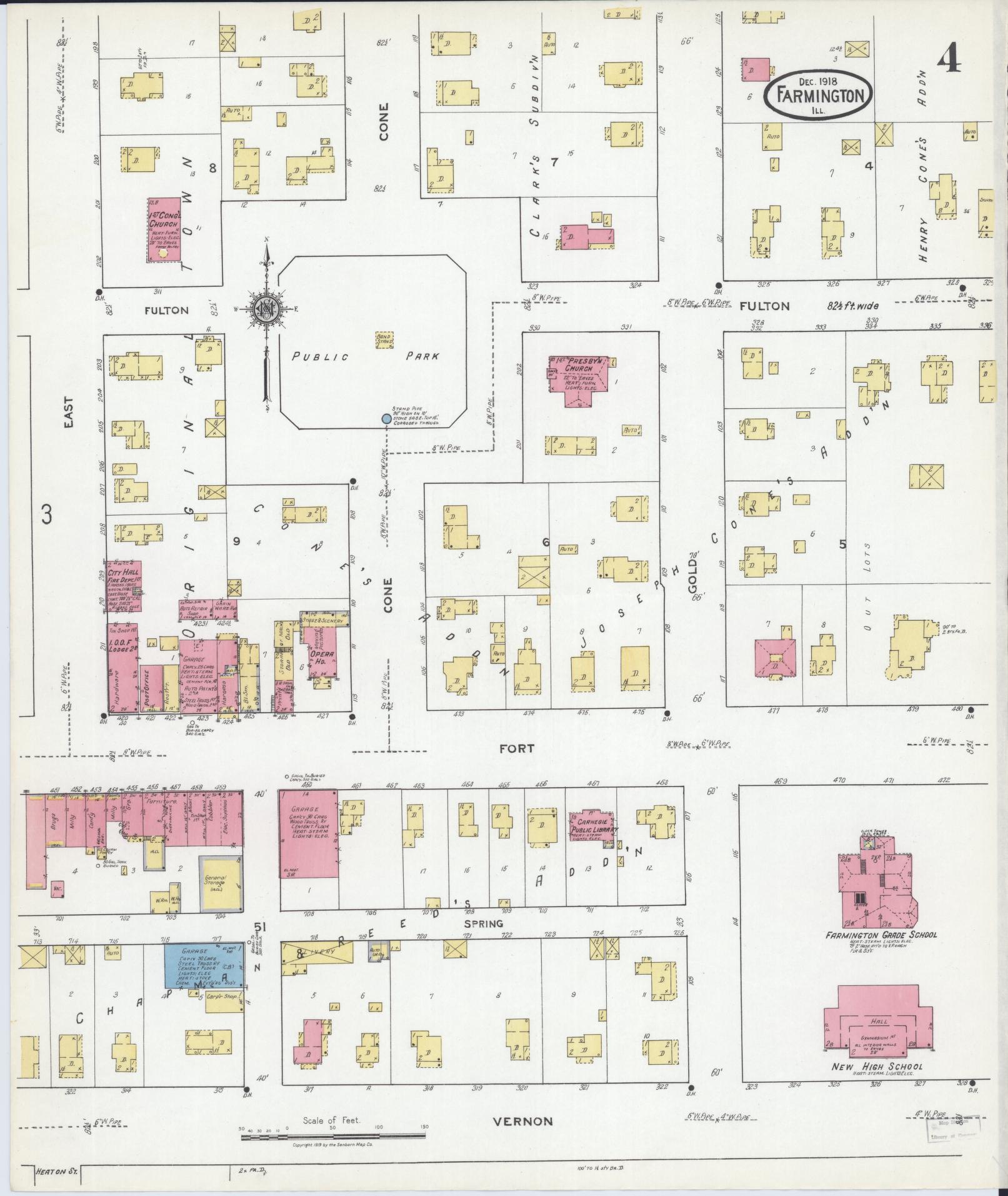 Sanborn Fire Insurance Map from Farmington, Fulton County, Illinois (1918), Sheet #0004 - Historic Sanborn Fire Insurance Map Print, vintage old map wall art, antique decor, genealogy gift, Illinois Illinois map