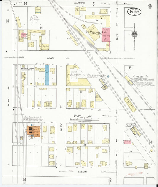 Sanborn Fire Insurance Map from Perry, Dallas County, Iowa (1918), Sheet #0009 - Historic Sanborn Fire Insurance Map Print, vintage old map wall art