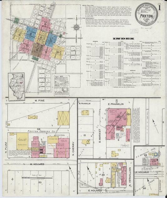 Sanborn Fire Insurance Map from Paxton, Ford County, Illinois (1921), Sheet #0001 - Complete Map Set gallery image, historic Sanborn map, vintage wall art, Illinois Illinois