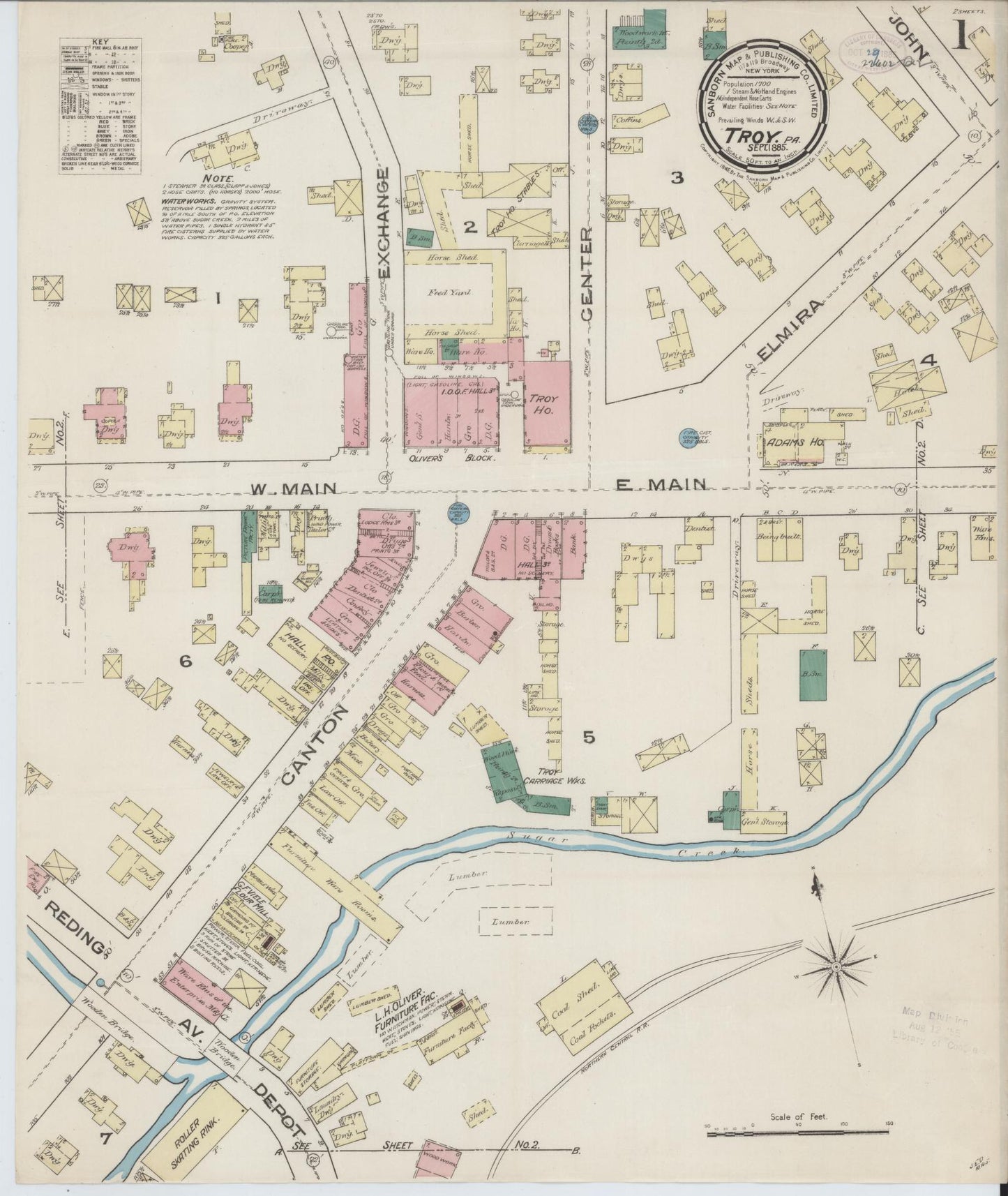 Sanborn Fire Insurance Map from Troy, Bradford County, Pennsylvania (1885), Sheet #0001 - Complete Map Set gallery image, historic Sanborn map, vintage wall art, Pennsylvania Pennsylvania