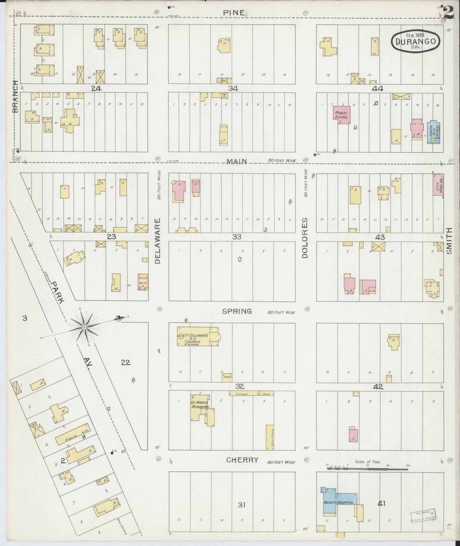Sanborn Fire Insurance Map from Durango, La Plata County, Colorado (1893), Sheet #0002 - Complete Map Set gallery image, historic Sanborn map, vintage wall art, Colorado Colorado