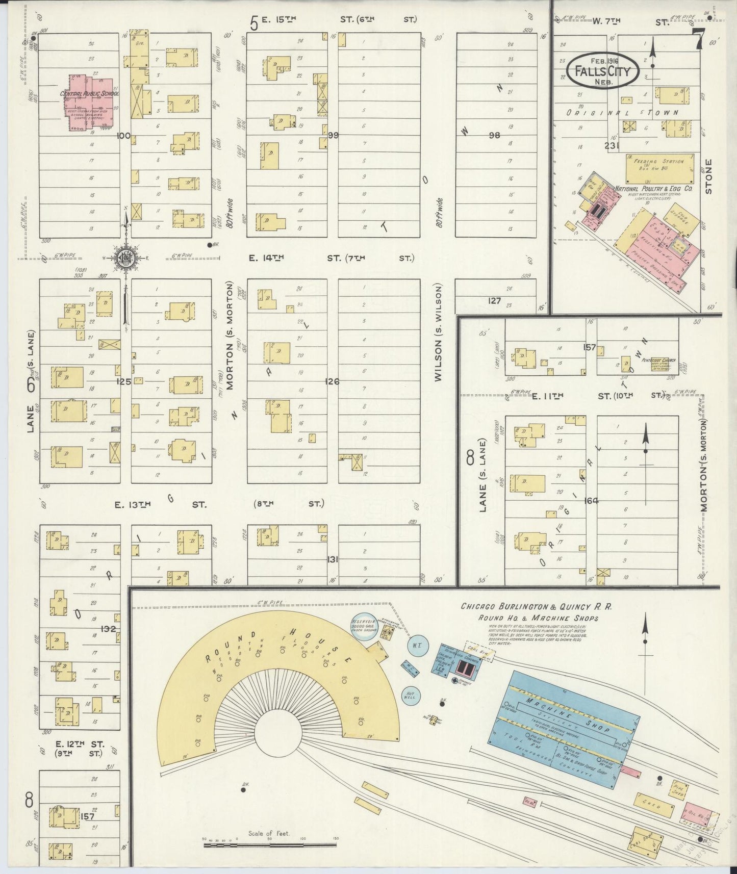 Sanborn Fire Insurance Map from Falls City, Richardson County, Nebraska (1916), Sheet #0007 - Historic Sanborn Fire Insurance Map Print, vintage old map wall art, antique decor, genealogy gift, Nebraska Nebraska map