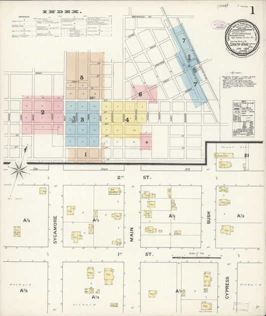 Sanborn Fire Insurance Map from Santa Ana, Orange County, California (1888), Sheet #0001 - Complete Map Set gallery image, historic Sanborn map, vintage wall art, California California