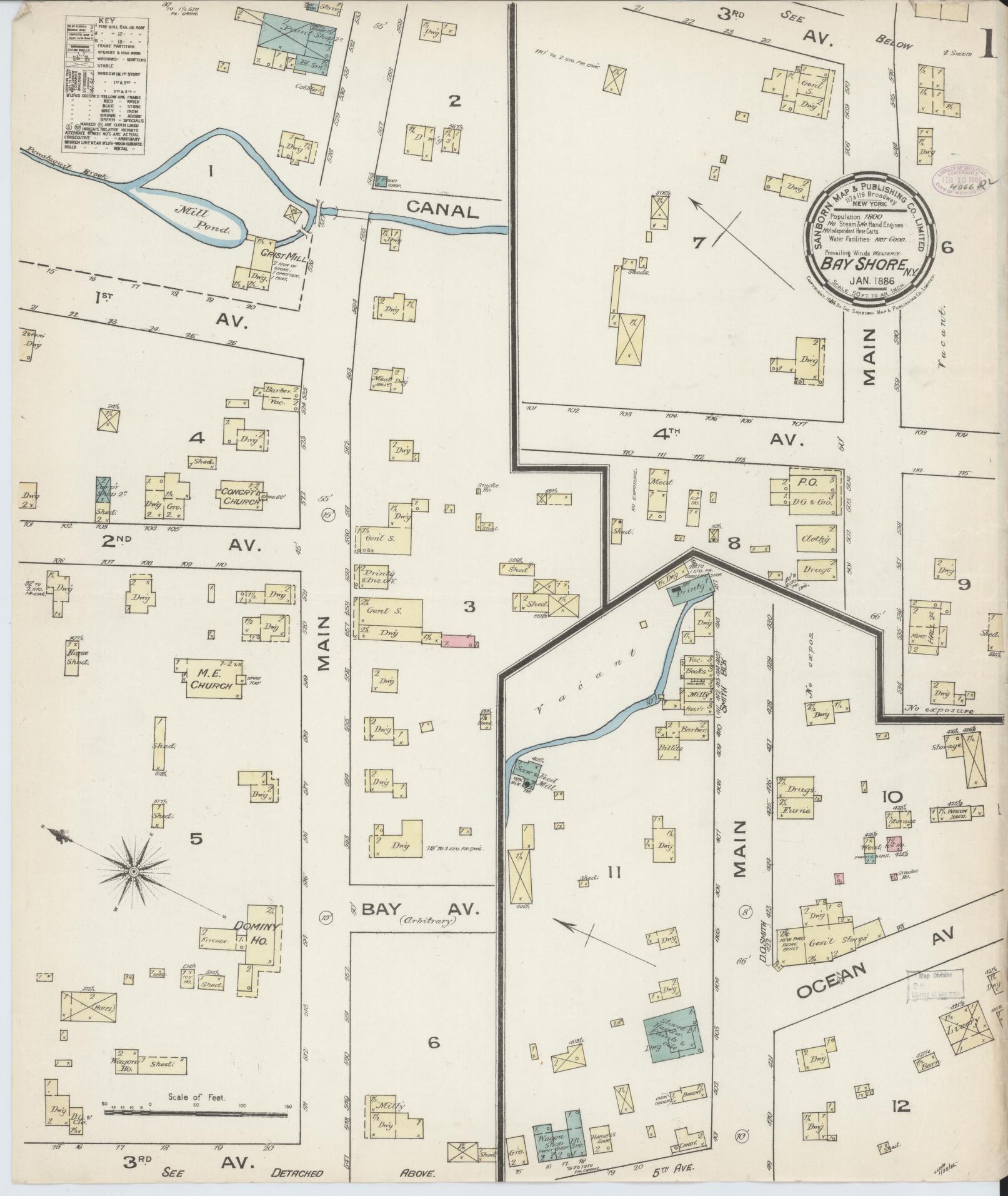 Sanborn Fire Insurance Map from Bay Shore, Suffolk County, New York. (1886) – Historic Sanborn Fire Insurance Map Print