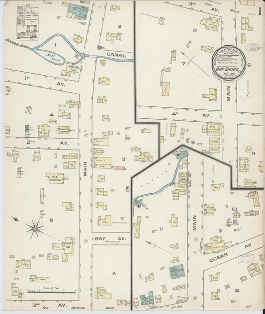 Sanborn Fire Insurance Map from Bay Shore, Suffolk County, New York. (1886) – Historic Sanborn Fire Insurance Map Print