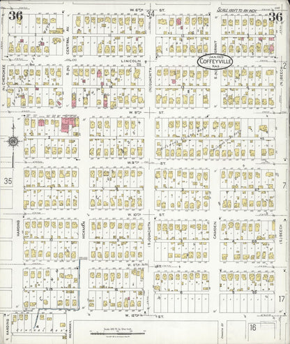 Sanborn Fire Insurance Map from Coffeyville, Montgomery County, Kansas (1923), Sheet #0036 - Complete Map Set gallery image, historic Sanborn map, vintage wall art, Kansas Kansas