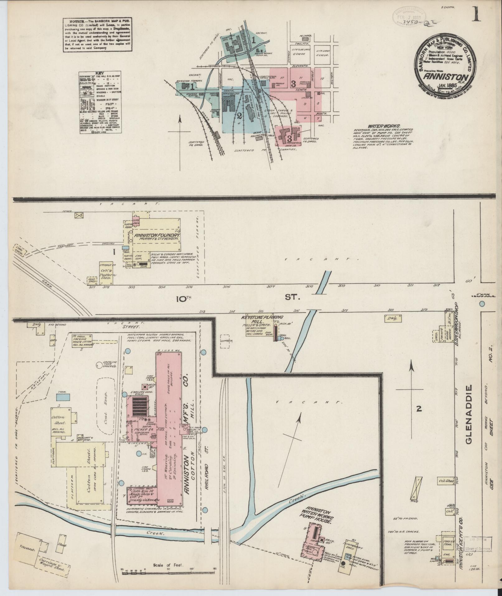 Sanborn Fire Insurance Map from Anniston, Calhoun County, Alabama (1885), Sheet #0001 - Historic Sanborn Fire Insurance Map Print, vintage old map wall art, antique decor, genealogy gift, Alabama Alabama map