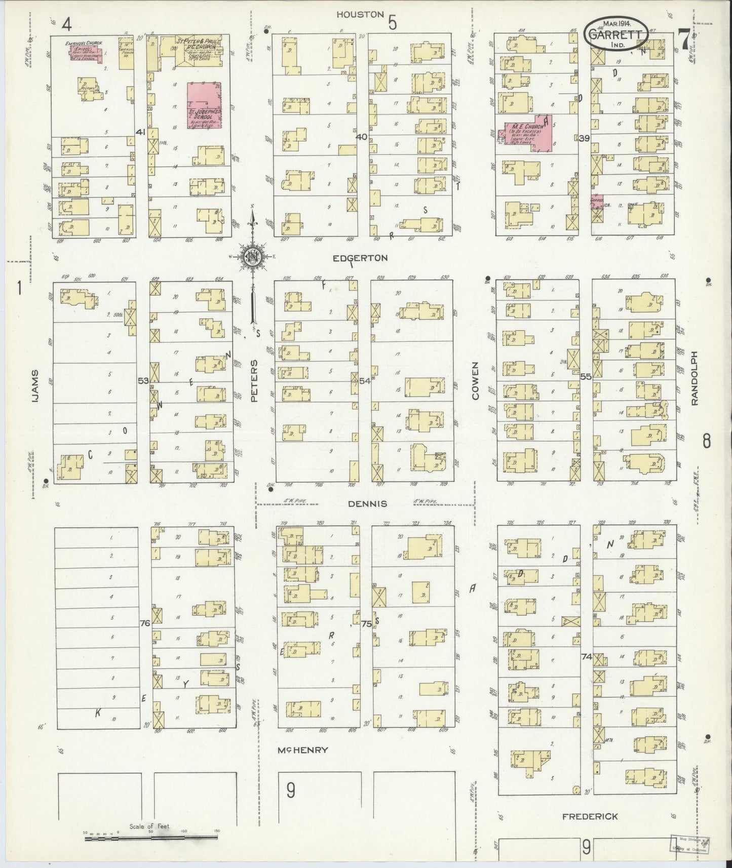 Sanborn Fire Insurance Map from Garrett, De Kalb County, Indiana (1914), Sheet #0007 - Complete Map Set gallery image, historic Sanborn map, vintage wall art, Indiana Indiana