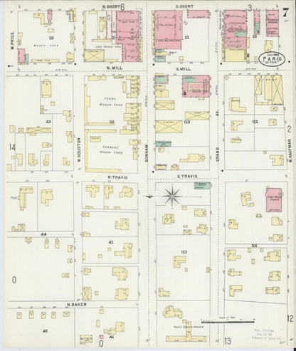 Sanborn Fire Insurance Map from Paris, Lamar County, Texas (1897), Sheet #0007 - Historic Sanborn Fire Insurance Map Print, vintage old map wall art, antique decor, genealogy gift, Texas Texas map