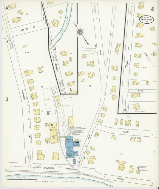 Sanborn Fire Insurance Map from Walton, Delaware County, New York (1911), Sheet #0004 - Historic Sanborn Fire Insurance Map Print, vintage old map wall art, antique decor, genealogy gift, New York New York map