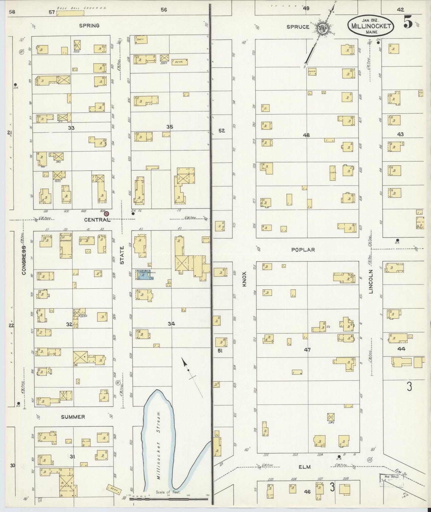 Sanborn Fire Insurance Map from Millinocket, Penobscot County, Maine (1912), Sheet #0005 - Complete Map Set gallery image, historic Sanborn map, vintage wall art, Maine Maine