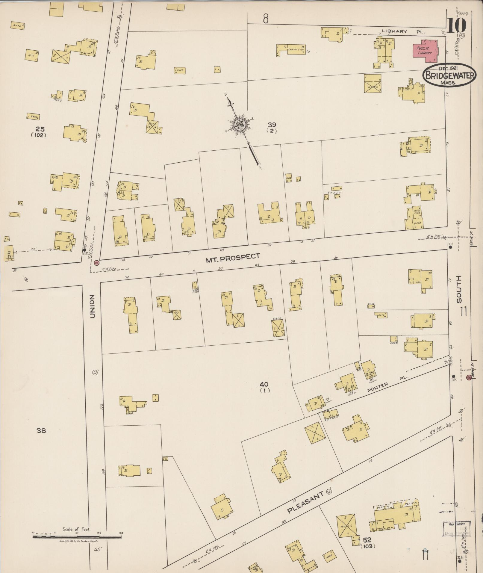 Sanborn Fire Insurance Map from Bridgewater, Plymouth County, Massachusetts (1921), Sheet #0010 - Complete Map Set gallery image, historic Sanborn map, vintage wall art, Massachusetts Massachusetts