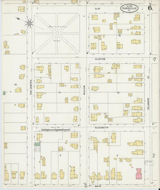 Sanborn Fire Insurance Map from Dansville, Livingston County, New York (1898), Sheet #0006 - Historic Sanborn Fire Insurance Map Print, vintage old map wall art, antique decor, genealogy gift, New York New York map