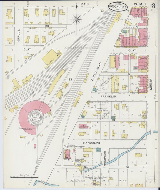 Sanborn Fire Insurance Map from Roodhouse, Greene County, Illinois (1894), Sheet #0003 - Historic Sanborn Fire Insurance Map Print, vintage old map wall art, antique decor, genealogy gift, Illinois Illinois map
