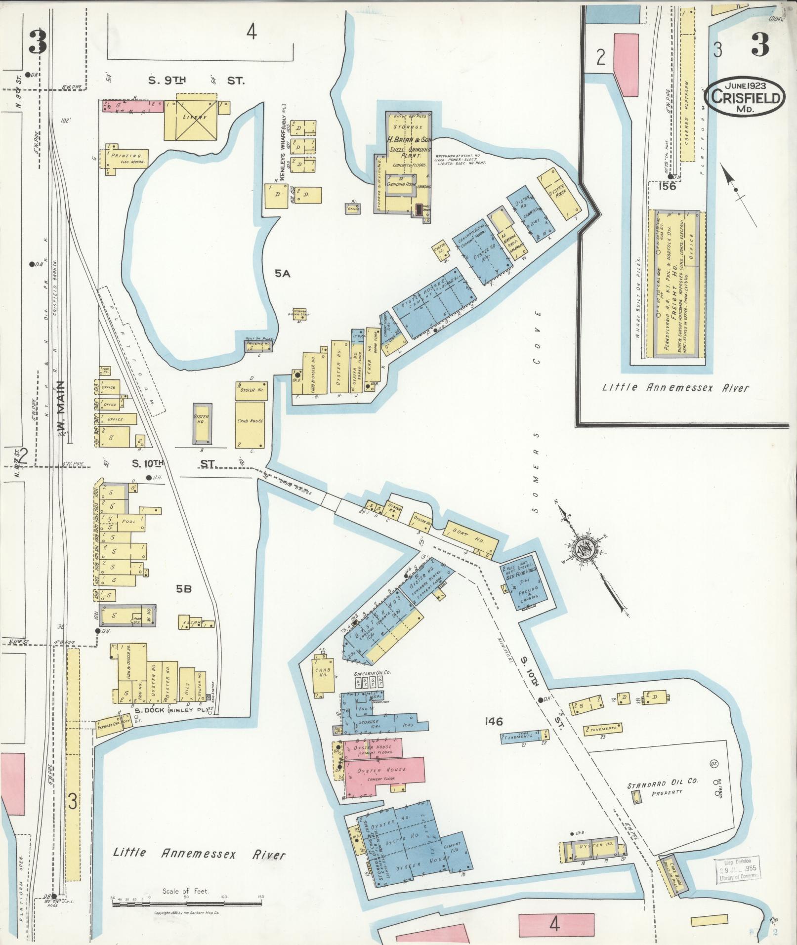 Sanborn Fire Insurance Map from Crisfield, Somerset County, Maryland (1923), Sheet #0003 - Historic Sanborn Fire Insurance Map Print, vintage old map wall art, antique decor, genealogy gift, Maryland Maryland map