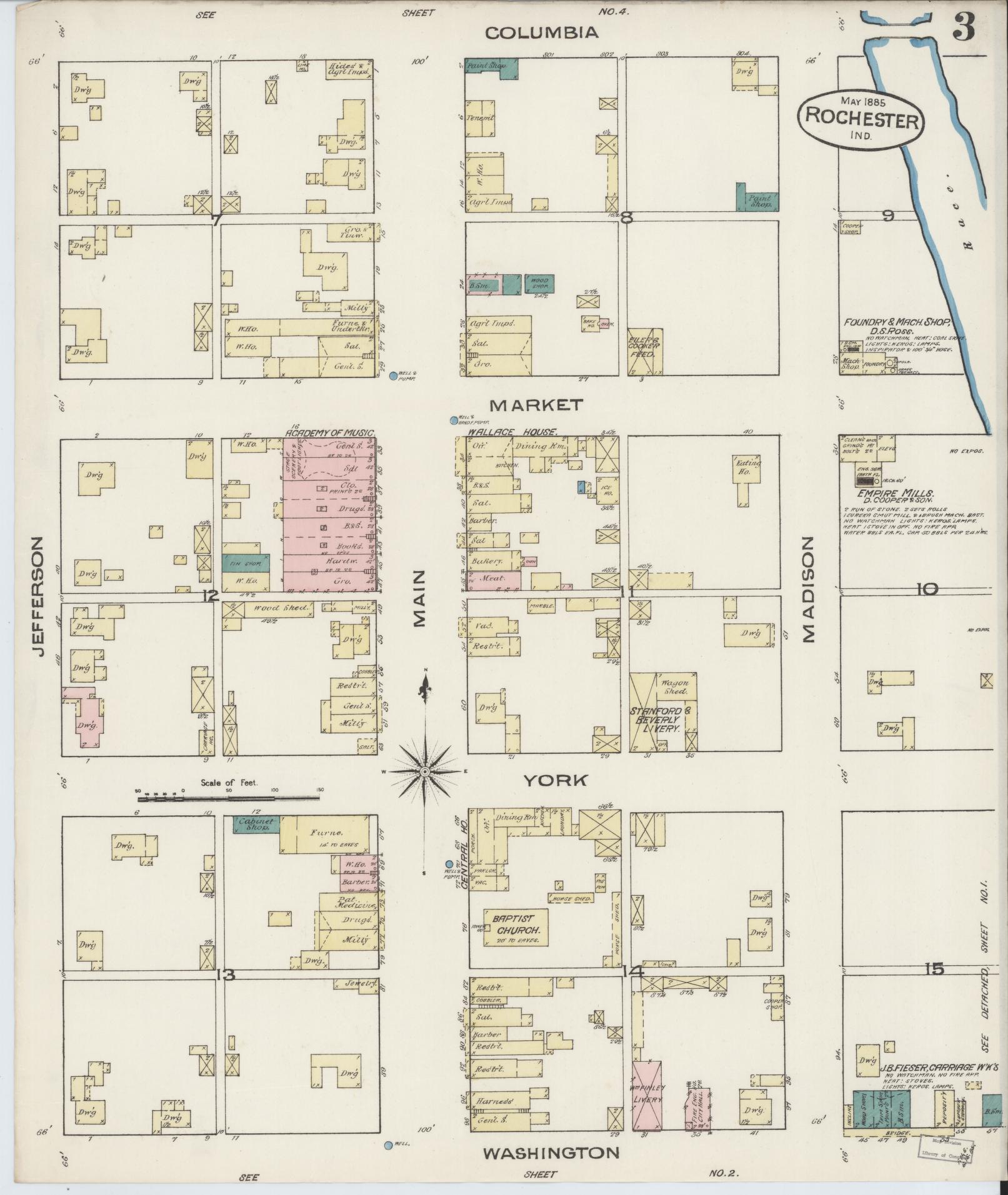 Sanborn Fire Insurance Map from Rochester, Fulton County, Indiana (1885), Sheet #0003 - Complete Map Set gallery image, historic Sanborn map, vintage wall art, Indiana Indiana