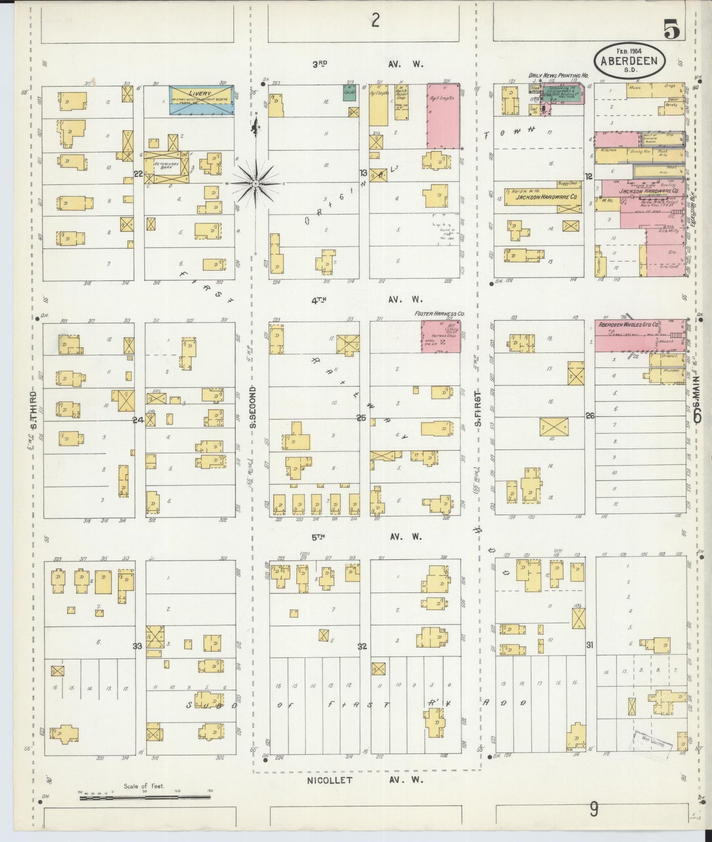 Sanborn Fire Insurance Map from Aberdeen, Brown County, South Dakota (1904), Sheet #0005 - Complete Map Set gallery image, historic Sanborn map, vintage wall art, South Dakota South Dakota