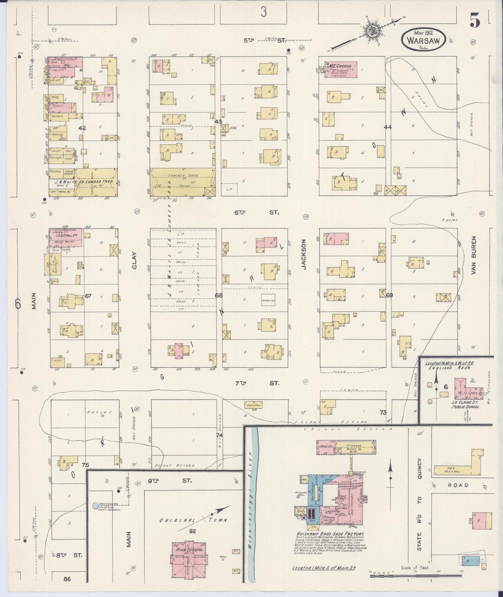 Sanborn Fire Insurance Map from Warsaw, Hancock County, Illinois (1912), Sheet #0005 - Historic Sanborn Fire Insurance Map Print, vintage old map wall art, antique decor, genealogy gift, Illinois Illinois map