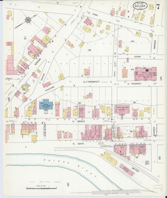Sanborn Fire Insurance Map from Galena, Jo Daviess County, Illinois (1912), Sheet #0007 - Historic Sanborn Fire Insurance Map Print, vintage old map wall art, antique decor, genealogy gift, Illinois Illinois map