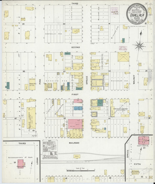 Sanborn Fire Insurance Map from Ogallala, Keith County, Nebraska (1909), Sheet #0001 - Historic Sanborn Fire Insurance Map Print, vintage old map wall art, antique decor, genealogy gift, Nebraska Nebraska map