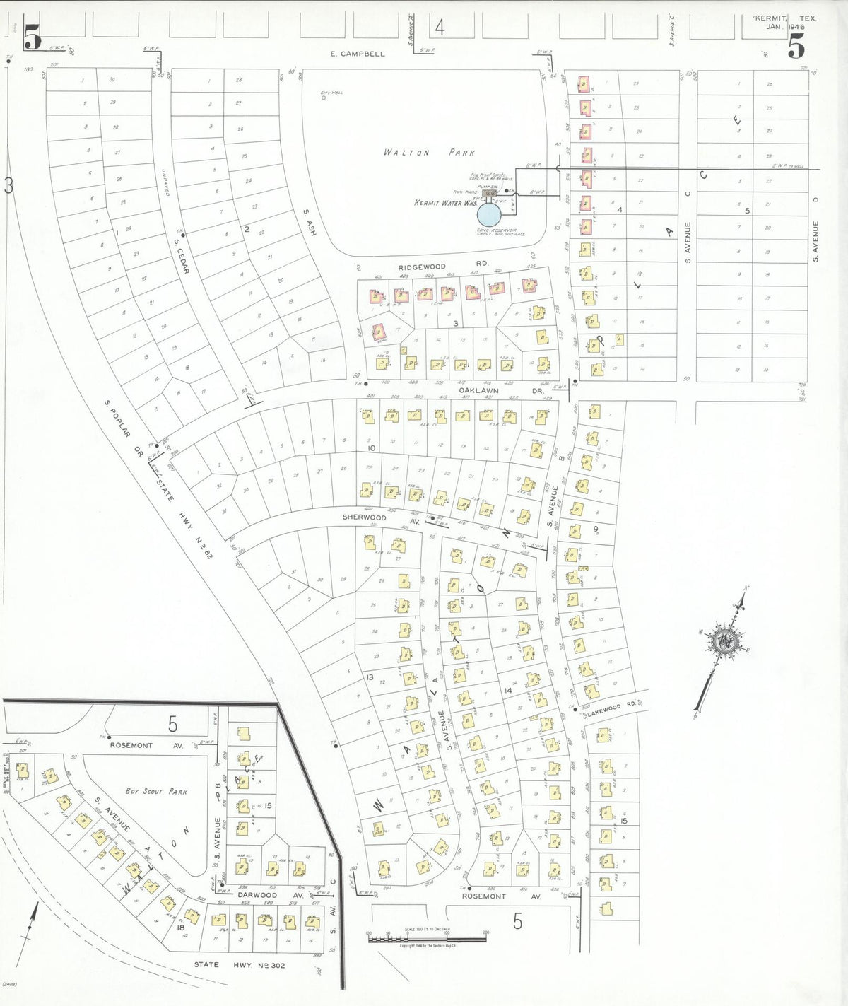 Sanborn Fire Insurance Map from Kermit, Winkler County, Texas (1946), Sheet #0005 - Complete Map Set gallery image, historic Sanborn map, vintage wall art, Texas Texas