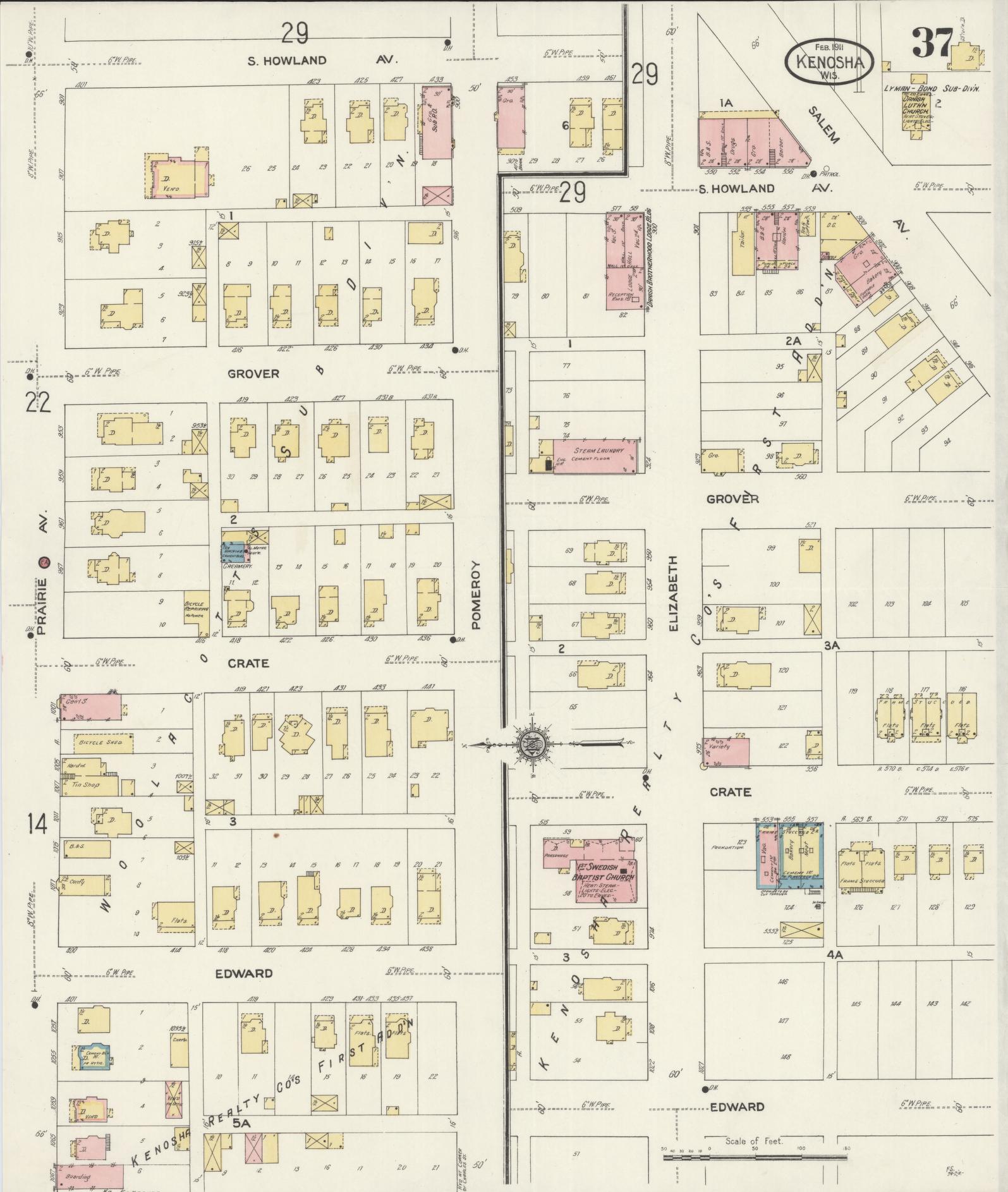 Sanborn Fire Insurance Map from Kenosha, Kenosha County, Wisconsin (1911), Sheet #0037 - Complete Map Set gallery image, historic Sanborn map, vintage wall art, Wisconsin Wisconsin