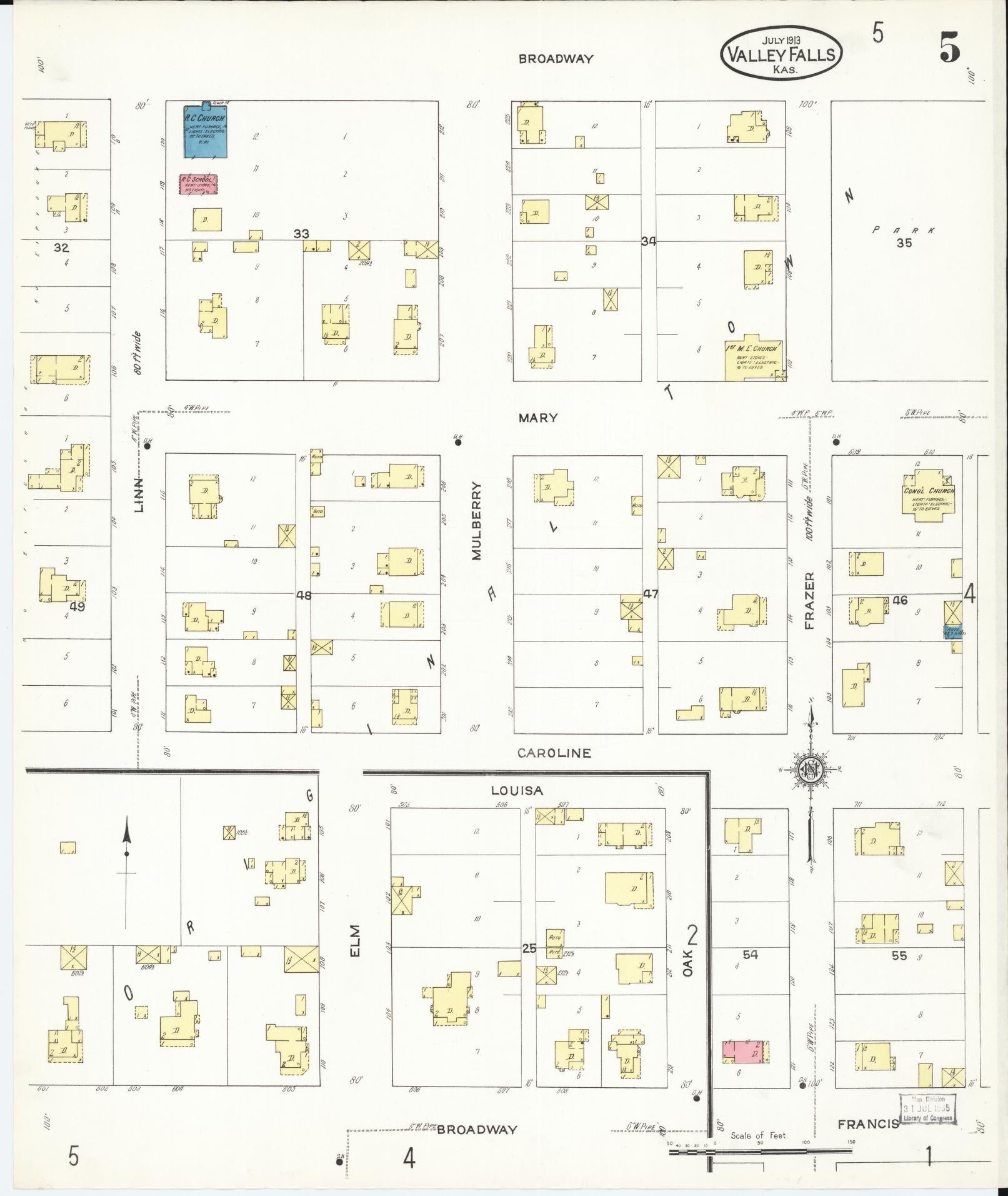 Sanborn Fire Insurance Map from Valley Falls, Jefferson County, Kansas (1913), Sheet #0005 - Historic Sanborn Fire Insurance Map Print, vintage old map wall art, antique decor, genealogy gift, Kansas Kansas map