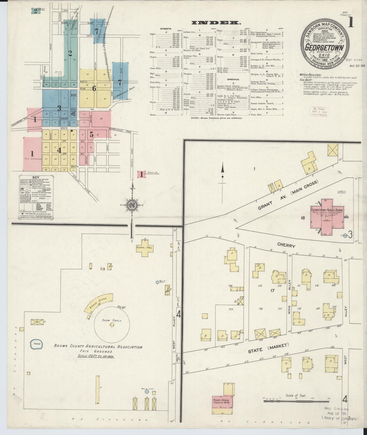 Sanborn Fire Insurance Map from Georgetown, Brown County, Ohio (1912), Sheet #0001 - Historic Sanborn Fire Insurance Map Print, vintage old map wall art, antique decor, genealogy gift, Ohio Ohio map