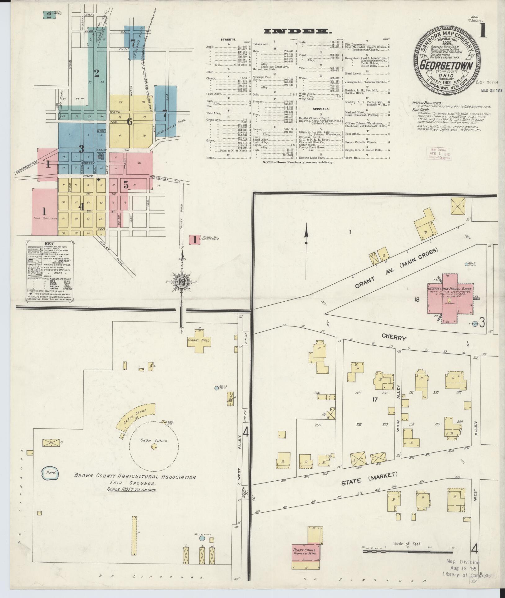 Sanborn Fire Insurance Map from Georgetown, Brown County, Ohio (1912), Sheet #0001 - Historic Sanborn Fire Insurance Map Print, vintage old map wall art, antique decor, genealogy gift, Ohio Ohio map