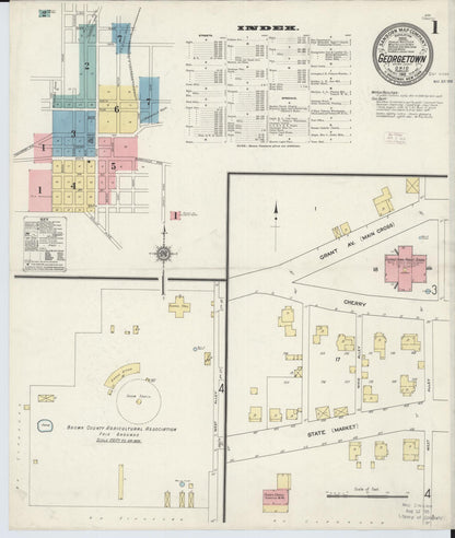 Sanborn Fire Insurance Map from Georgetown, Brown County, Ohio (1912), Sheet #0001 - Historic Sanborn Fire Insurance Map Print, vintage old map wall art, antique decor, genealogy gift, Ohio Ohio map