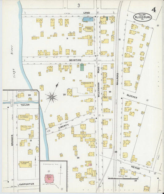 Sanborn Fire Insurance Map from Blossburg, Tioga County, Pennsylvania (1904), Sheet #0004 - Historic Sanborn Fire Insurance Map Print, vintage old map wall art, antique decor, genealogy gift, Pennsylvania Pennsylvania map